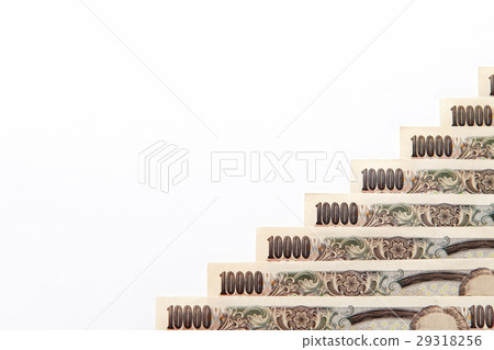JPY 10,000 yen notes arranged in stairs JPY 10,000 yen notes arranged in stairs 29318256