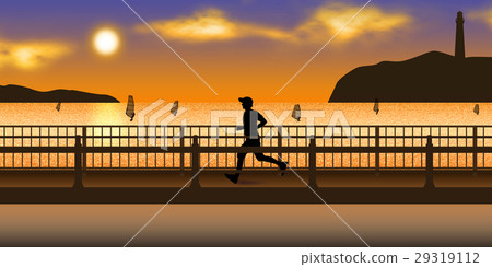 A man running in the evening sea 29319112
