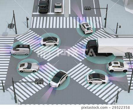 Image of equipment equipped with driving support system running to scramble intersection Image of equipment equipped with driving support system running to scramble intersection 29322358