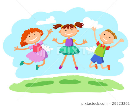 Vector Illustration of Stick Kids Jumping together Vector Illustration of Stick Kids Jumping together 29323261