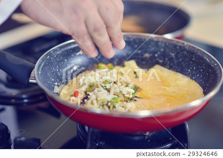 Man's hand holding an egg. White chicken egg. Chef 29324646