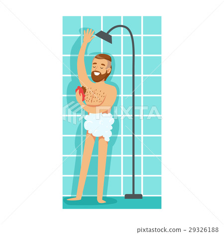 Man Washing Himself With Washcloth In Shower 29326188