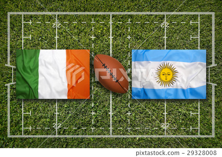 Ireland vs. Argentina flags on rugby field 29328008