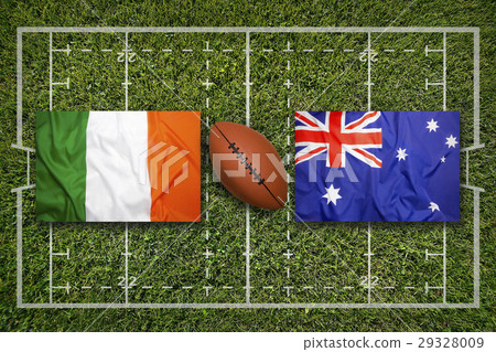 Ireland vs. Australia flags on rugby field 29328009