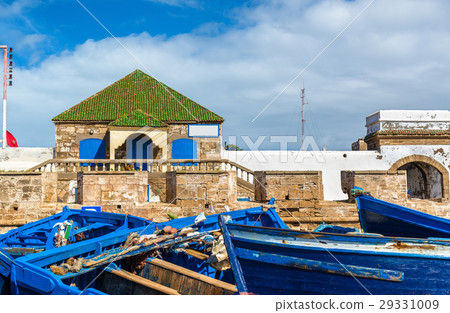 Blue fishing boats in the port of Essaouira 29331009