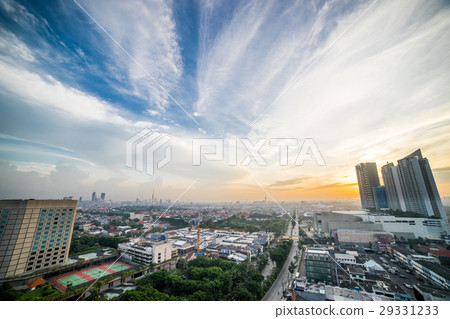 bird view over city on sun rise in Surabaya bird view over city on sun rise in Surabaya 29331233