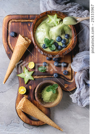 Green tea soft elastic ice cream 29333967