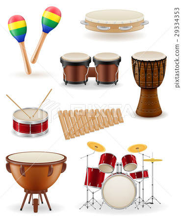 percussion musical instruments set icons vector - Stock Illustration ...