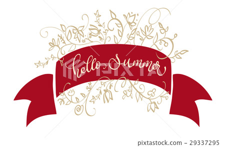 text hello summer vector on red frame. Calligraphy 29337295
