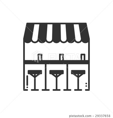 Bar counter with stools thin line icon. Street 29337658