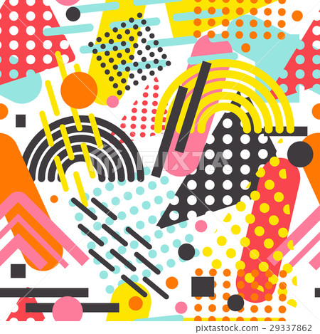 Memphis pattern with geometric shapes. 29337862