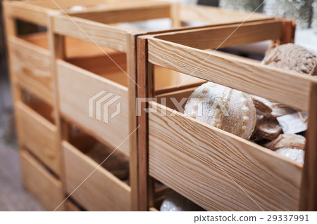 wooden box with Christmas ball decorations wooden box with Christmas ball decorations 29337991