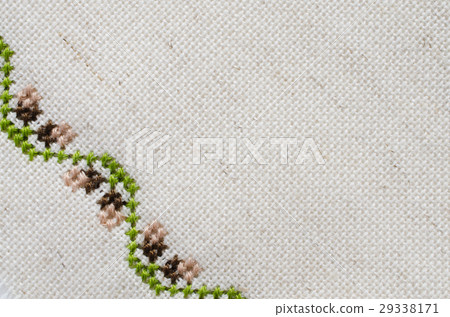 Texture of Beige Linen Fabric with Embroidery. Texture of Beige Linen Fabric with Embroidery. 29338171
