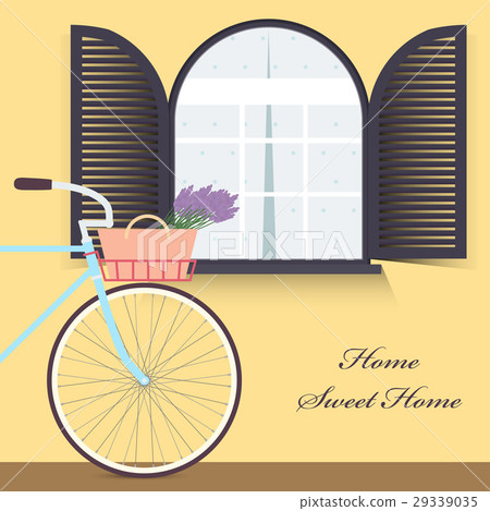 Bicycle with lavender in basket. Sweet home. Bicycle with lavender in basket. Sweet home. 29339035