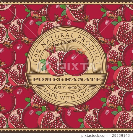 Vintage Pomegranate Label On Seamless Pattern Vintage Pomegranate Label On Seamless Pattern 29339143