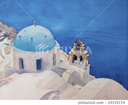 Blue roofed church Santorini island Oia 29339154