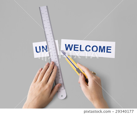 Unacceptable Unwelcome Hand Cut Word Split Concept 29340177