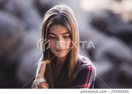 Close-up portrait of a beautiful hipster girl at Close-up portrait of a beautiful hipster girl at 29340948