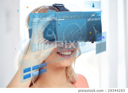 woman in virtual reality headset or 3d glasses woman in virtual reality headset or 3d glasses 29344283