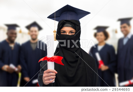 muslim student woman in hijab with diploma muslim student woman in hijab with diploma 29344693