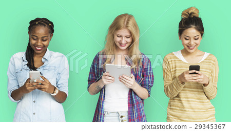 Friends Using Tablet Technology Phone 29345367