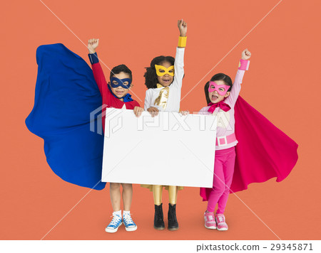 Superhero Kid Smiling Arms Raised Banner Copy Space Superhero Kid Smiling Arms Raised Banner Copy Space 29345871