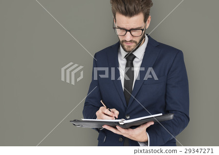 Caucasian Business Man Writing Notes Caucasian Business Man Writing Notes 29347271