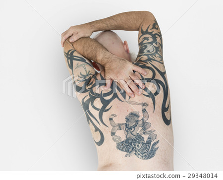 Senior Adult Man Rear View Hanuman Tattoo Spiritual Arts 29348014