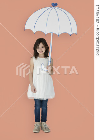 Portrait of a Little Caucasian Girl Smiling with an Umbrella Isolated Portrait of a Little Caucasian Girl Smiling with an Umbrella Isolated 29348211