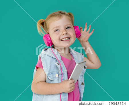 Little GIrl Smiling Happiness Music Headphones Little GIrl Smiling Happiness Music Headphones 29348314