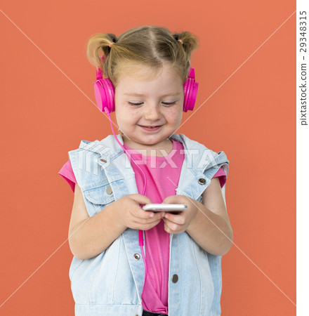 Little GIrl Smiling Happiness Music Headphones Little GIrl Smiling Happiness Music Headphones 29348315