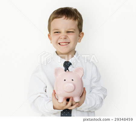 Kid Studio Shoot Gesture Piggybank Holding Kid Studio Shoot Gesture Piggybank Holding 29348459