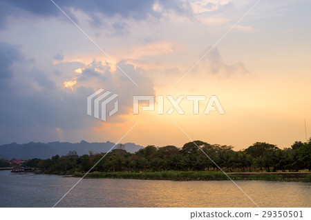 Sunset at the river,Kanchanaburi River Kwai 29350501