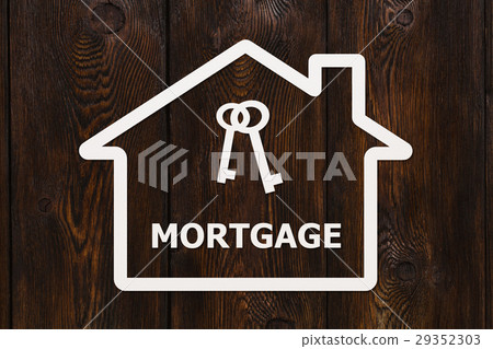 Paper house with keys and mortgage text inside Paper house with keys and mortgage text inside 29352303
