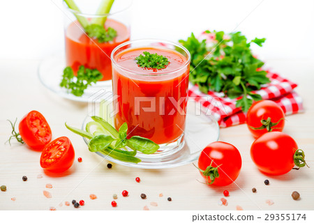 tomato juice in transparent glasses with parsley, tomato juice in transparent glasses with parsley, 29355174