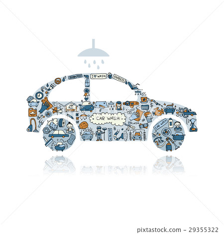Car washing, vector icons sketch for your design Car washing, vector icons sketch for your design 29355322