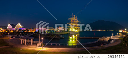 Sailboat and Sakurajima night Sailboat and Sakurajima night 29356131