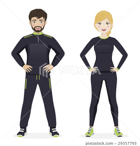Man and woman playing sport with black sportswear - Stock Illustration ...