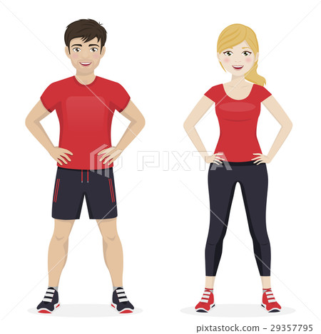 Man and woman playing sport with red sportswear Man and woman playing sport with red sportswear 29357795