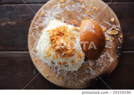 Beef Hamburger on wood background 29359290