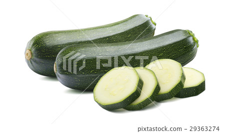 2 whole zucchini and pieces isolated on white 2 whole zucchini and pieces isolated on white 29363274