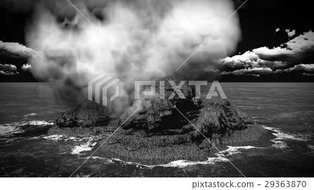 Volcanic eruption on island 3d rendering 29363870