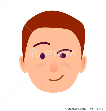 Brunette Boy with Distrustful Look Flat Art Icon 29364441
