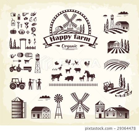 Set of Happy Farm Organic Production Cartoon Style 29364478