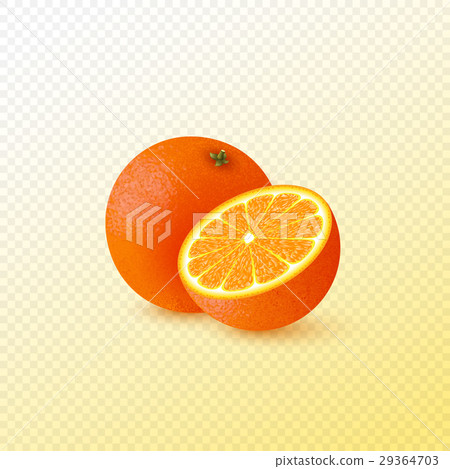 Realistic half cut and whole orange. Realistic half cut and whole orange. 29364703