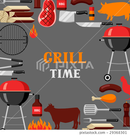 Bbq time background with grill objects and icons Bbq time background with grill objects and icons 29368301