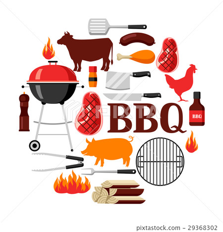 Bbq background with grill objects and icons Bbq background with grill objects and icons 29368302