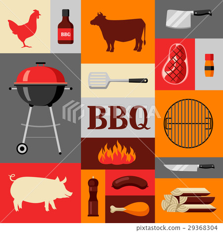 Bbq background with grill objects and icons 29368304