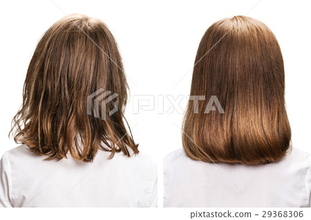 Hair before and after treatment. Hair before and after treatment. 29368306