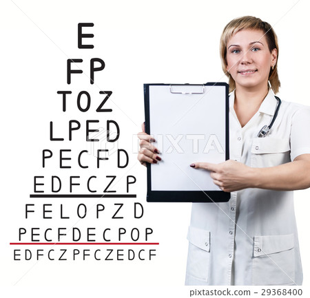 Female doctor near eyesight test chart Female doctor near eyesight test chart 29368400